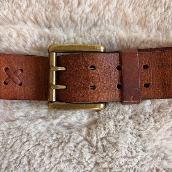 Vintage Ralph Lauren Genuine Brown Leather Belt with Solid Brass Buckle S/M - Picture 2 of 10